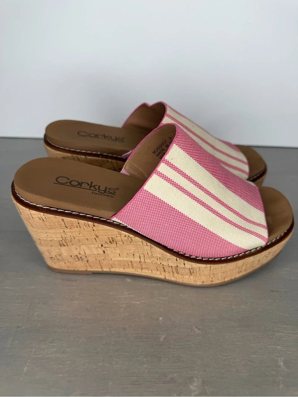 Corkys Pink and Cream Striped Cork Wedge Slides
